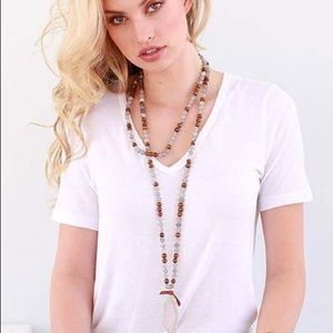 Red Large Agate Pendant Stone Beaded Necklace